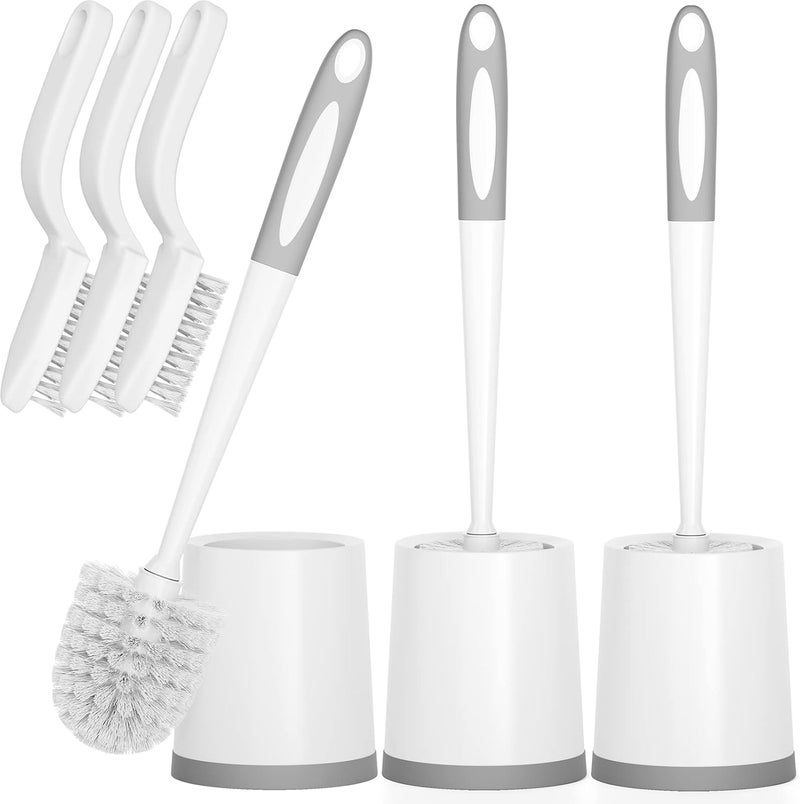 Holaloha Toilet Brush, 3 Pack Toilet Brushes for Bathroom with Holder, Bathroom Accessories Toilet Bowl Brush with 3 Clean Brush, Toilet Scrub Brush, Toilet Brush Set for Deep Cleaning, White - Image 1
